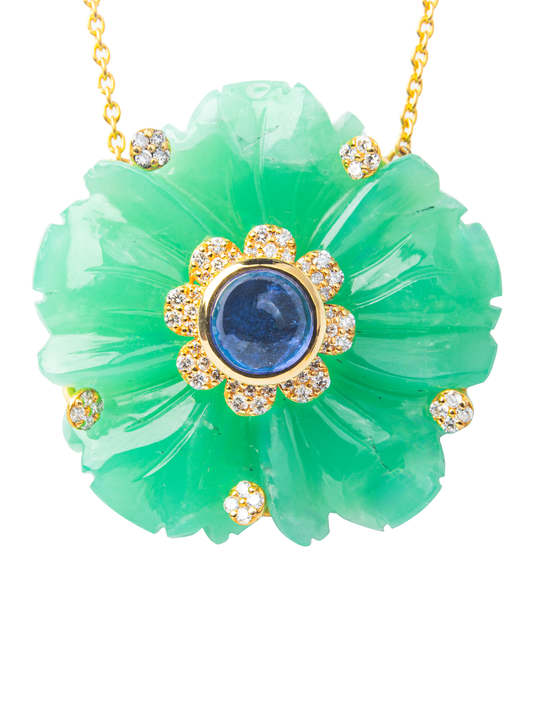 Virea - Chrysophase, Tanzanite and Diamond Necklace in 18K Yellow Gold