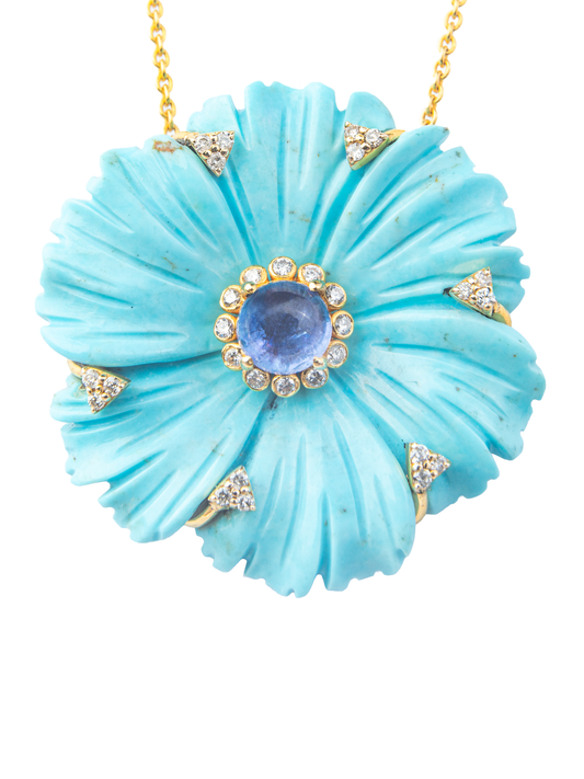 Aerielle -  Turquoise, Tanzanite and Diamond Necklace in 18K Yellow Gold