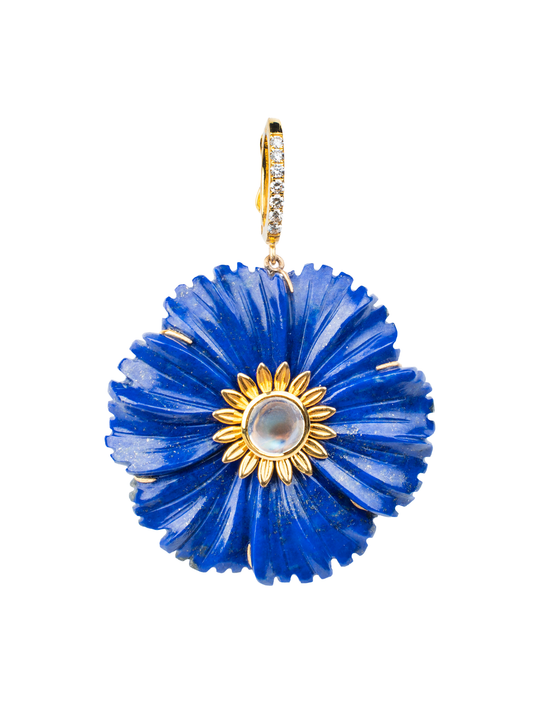 Lyra -  Lapis Lazuli and Moonstone Pendant in 18K Yellow Gold