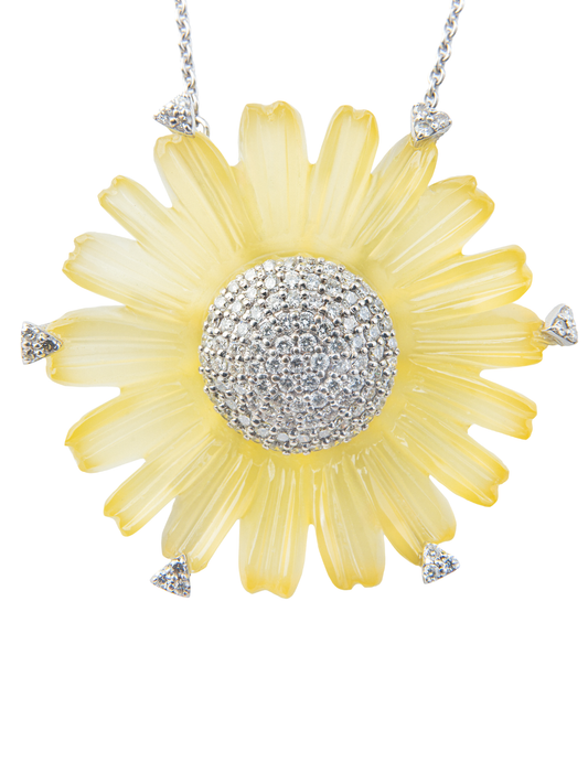 Lumira -  Yellow Onyx and Diamond Statement Necklace in 18K White Gold
