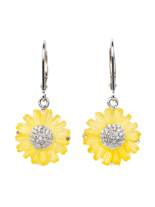 Lumira - Yellow Onyx and Diamond Drop Earrings in 18K White Gold