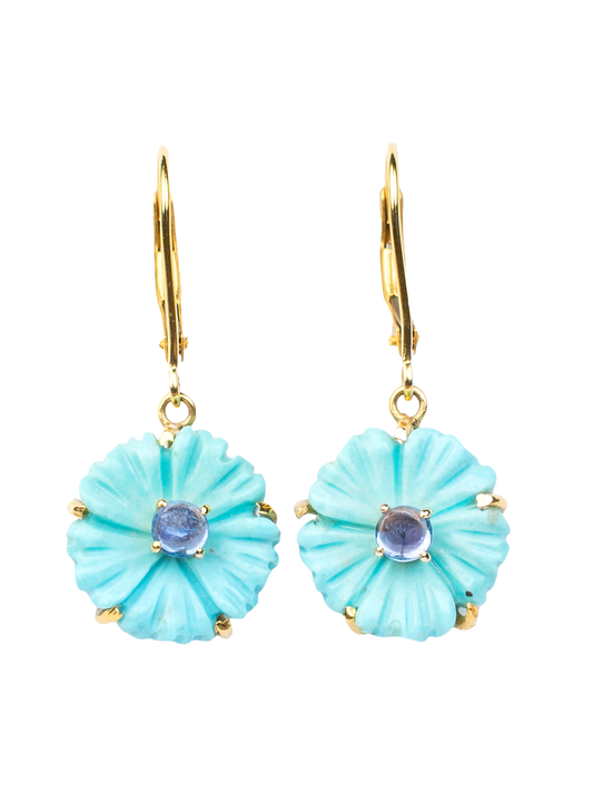 Aerielle - Turquoise and Tanzanite Earrings in 18K Yellow Gold