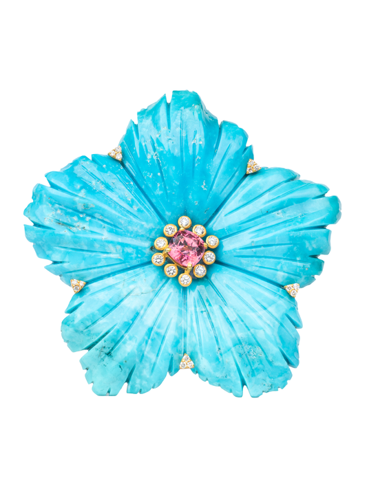 Skye - Turquoise, Pink Tourmaline and Diamond Cuff in 18K Yellow Gold